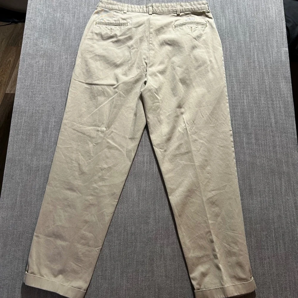 Polo Ralph Lauren Chino Pants Mens 38x32 Khaki Tan Pleated Cuffed Cotton Twill